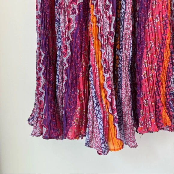WinterSilks Floral Boho Midi Skirt Small Cotton Silk Pink Purple - Picture 3 of 5